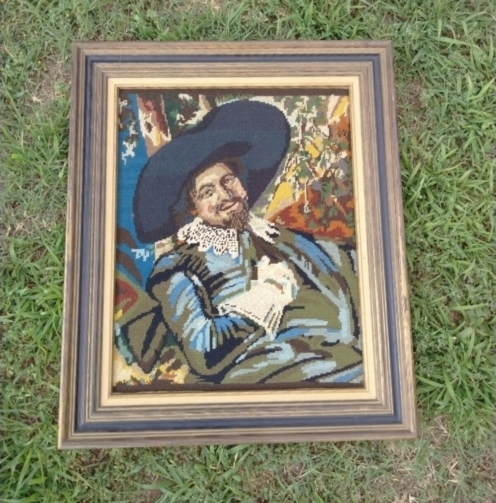 Vintage Conquistador Fine Art Embroidery Tapestry Needlepoint Framed Wall Art